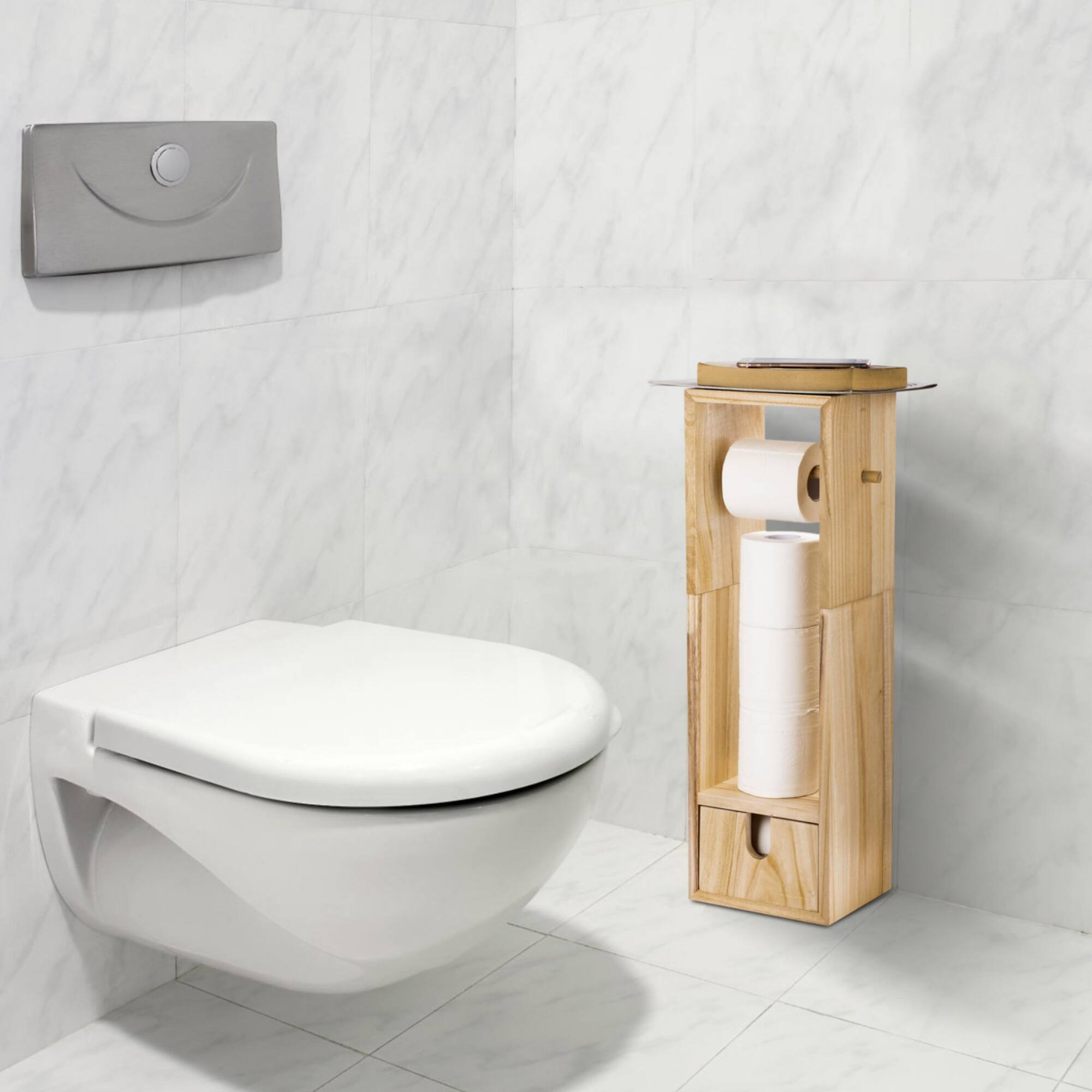 Brown Wood Bathroom Storage Rack